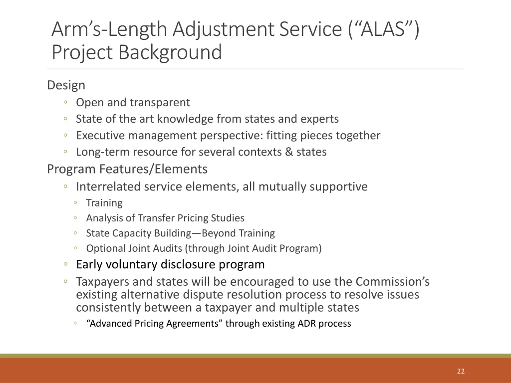 arm s length adjustment service alas project 1