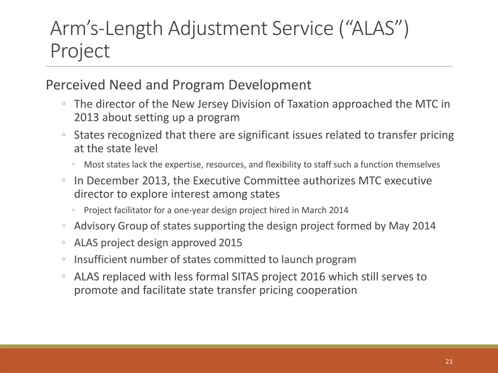 arm s length adjustment service alas project