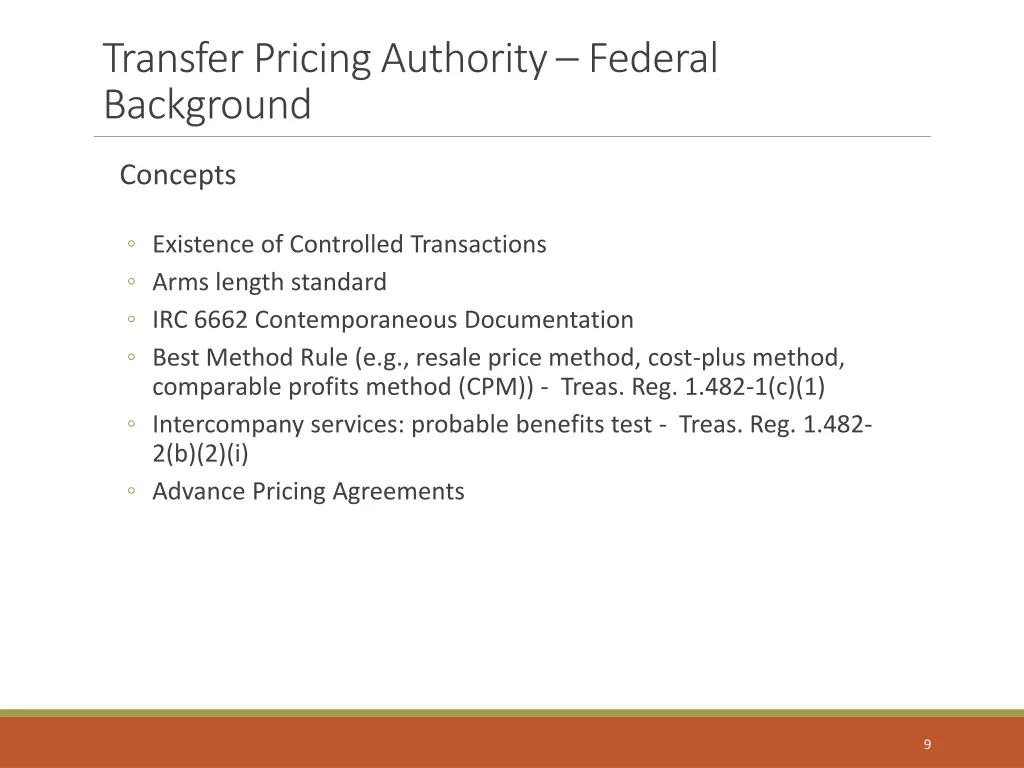 transfer pricing authority federal background 1