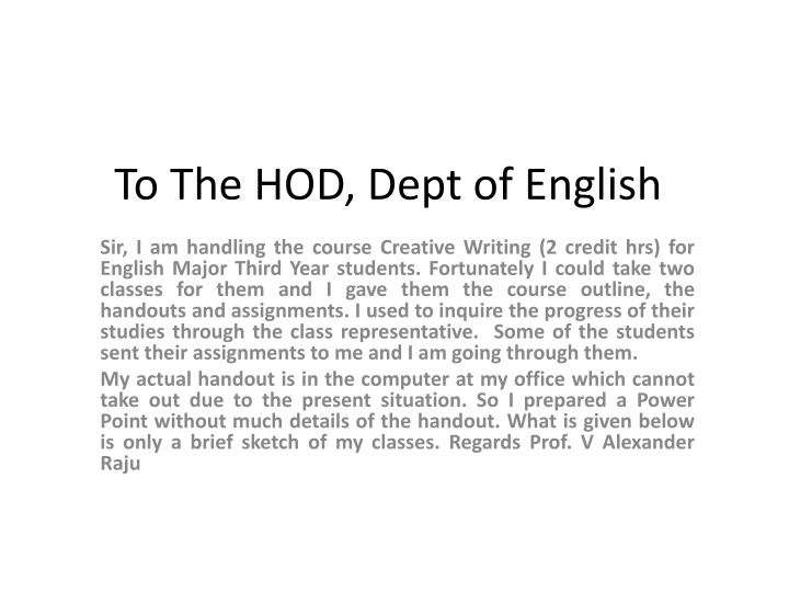 to the hod dept of english