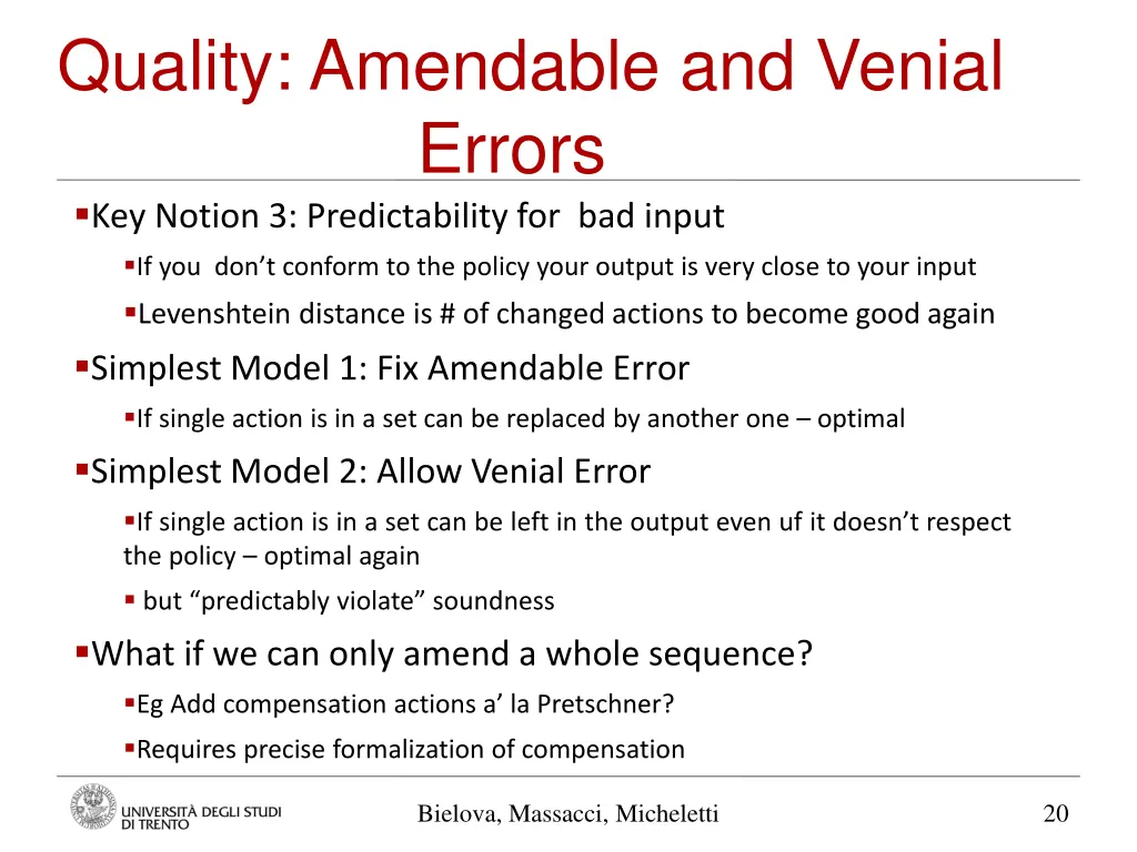 quality amendable and venial errors key notion