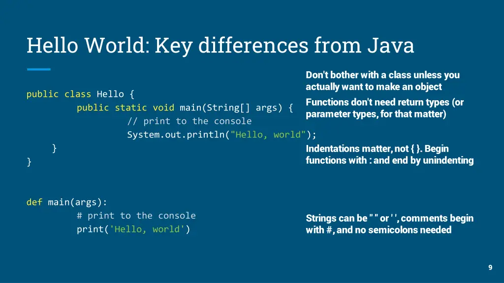 hello world key differences from java 1