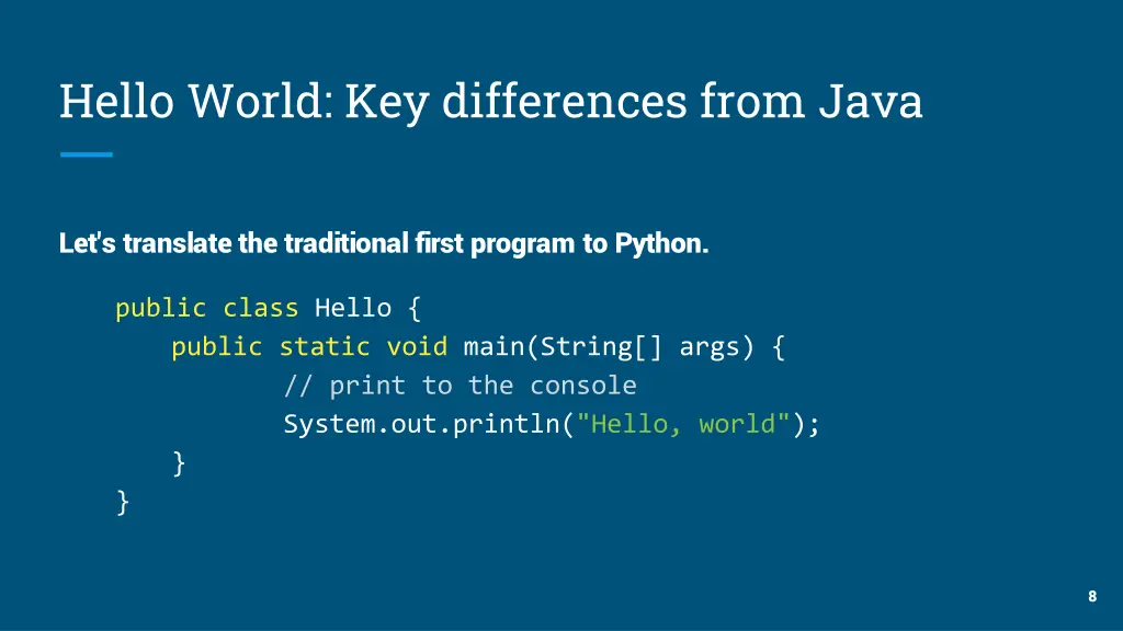 hello world key differences from java