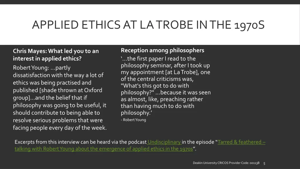 applied ethics at la trobe in the 1970s