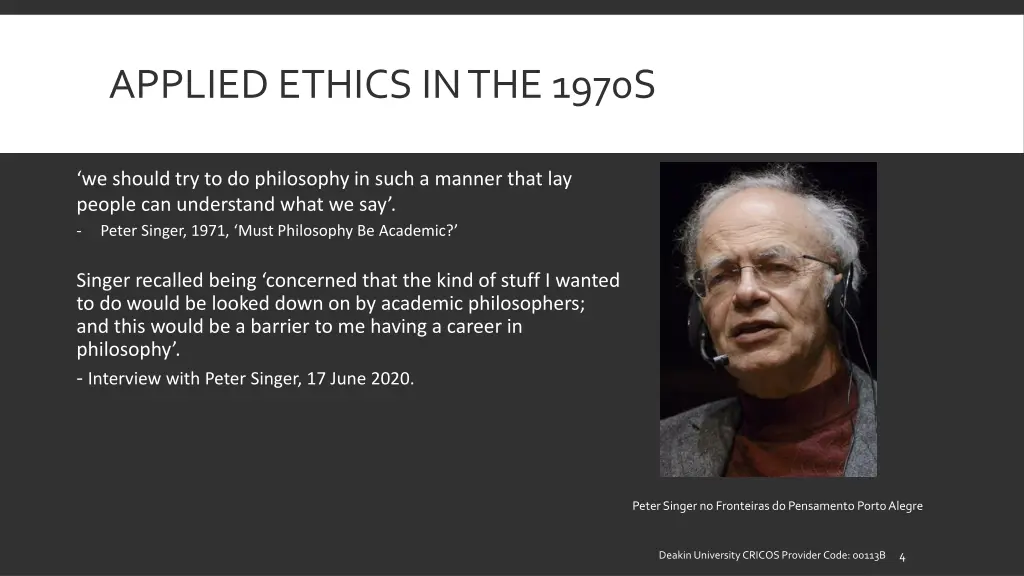 applied ethics in the 1970s