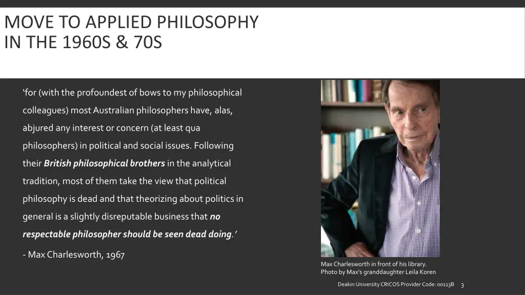 move to applied philosophy in the 1960s 70s