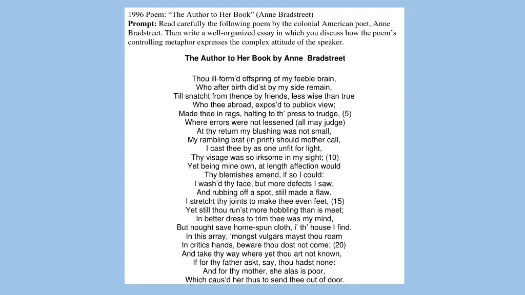 1996 poem the author to her book anne bradstreet