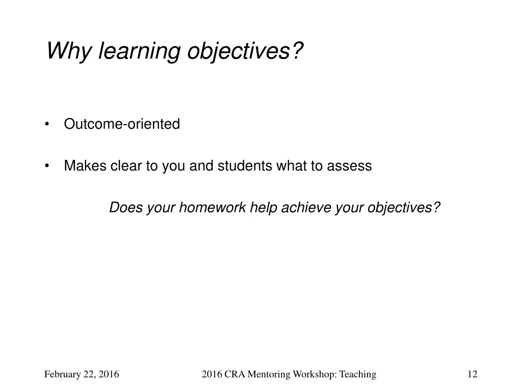 why learning objectives