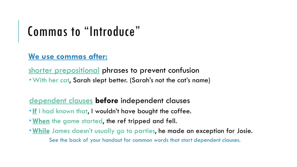 commas to introduce 3