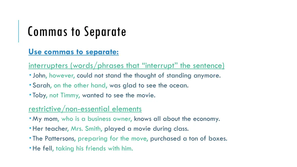 commas to separate 1