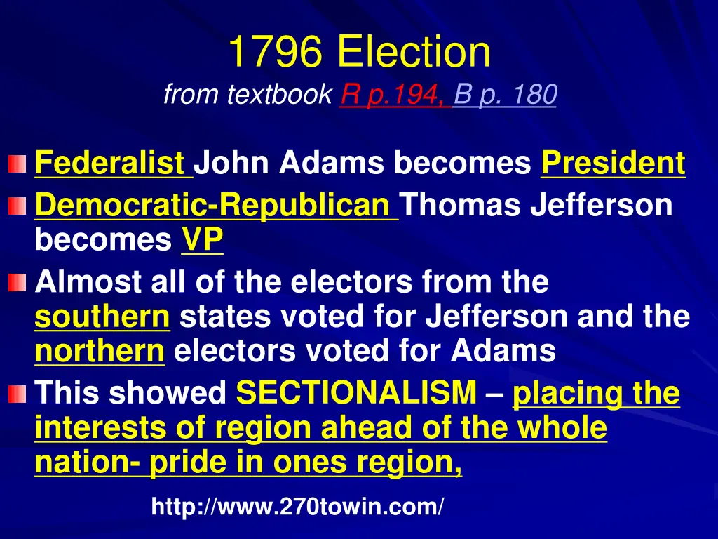 1796 election from textbook r p 194 b p 180