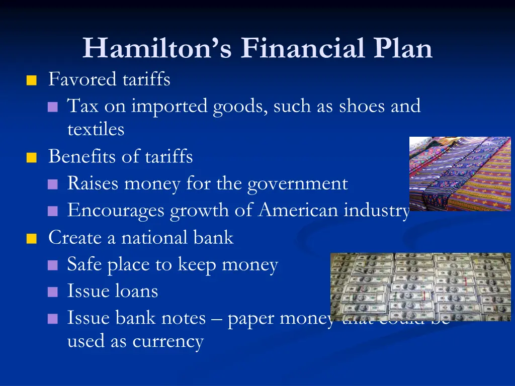 hamilton s financial plan favored tariffs