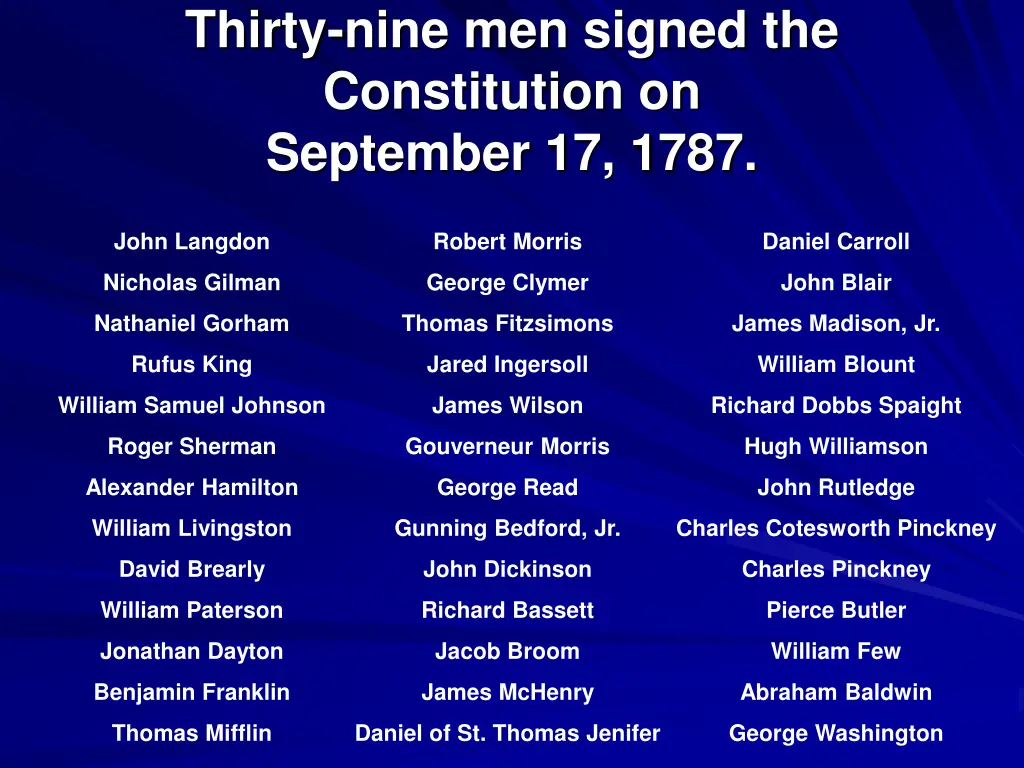 thirty nine men signed the constitution