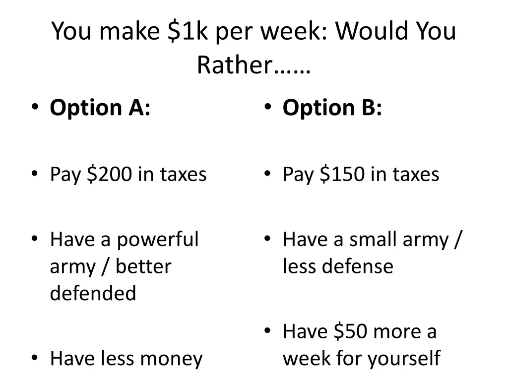 you make 1k per week would you rather option a