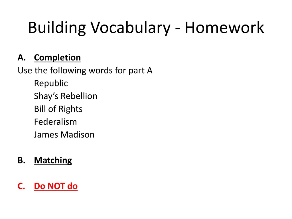 building vocabulary homework