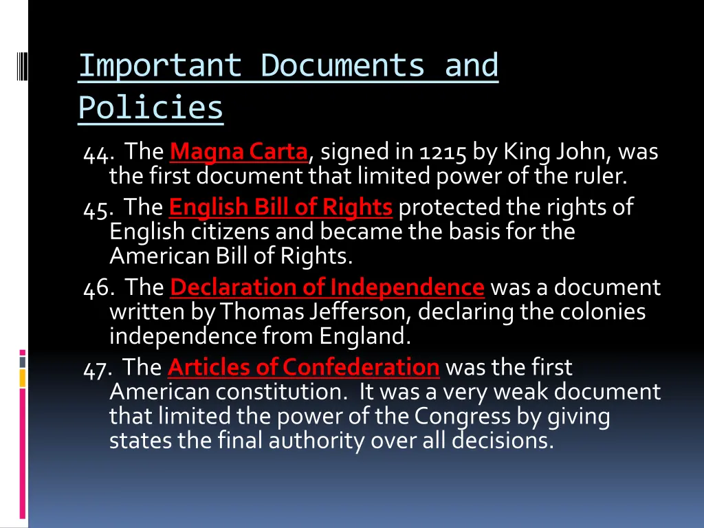 important documents and policies