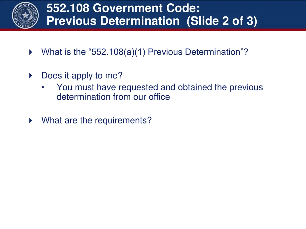 552 108 government code previous determination 1