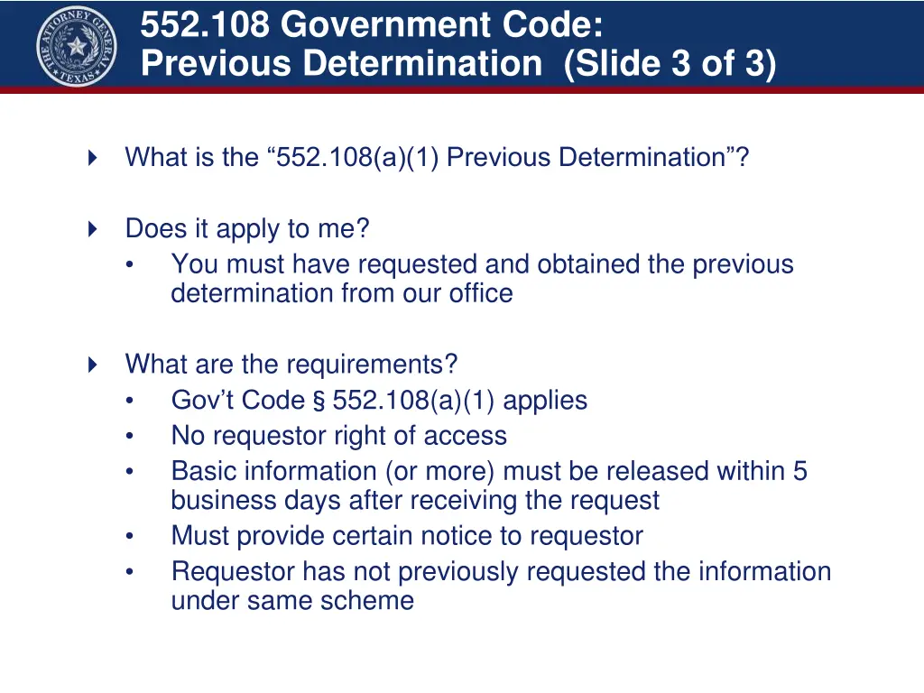 552 108 government code previous determination 2