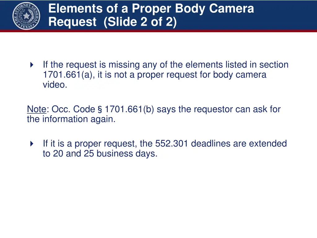 elements of a proper body camera request slide 1