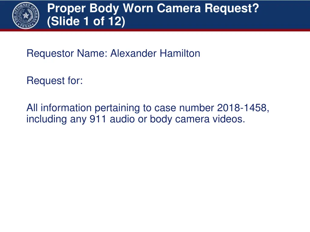 proper body worn camera request slide 1 of 12