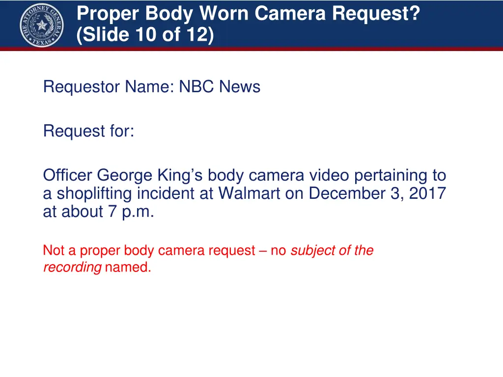 proper body worn camera request slide 10 of 12