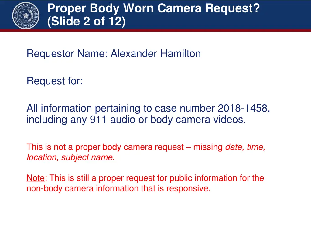 proper body worn camera request slide 2 of 12