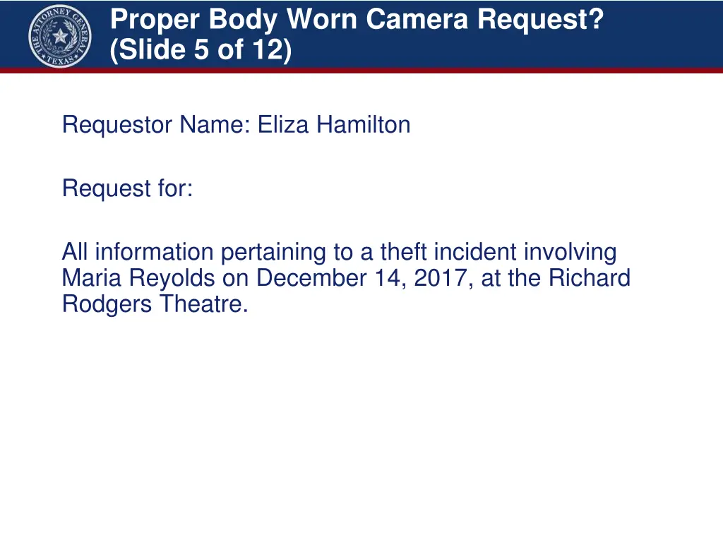 proper body worn camera request slide 5 of 12