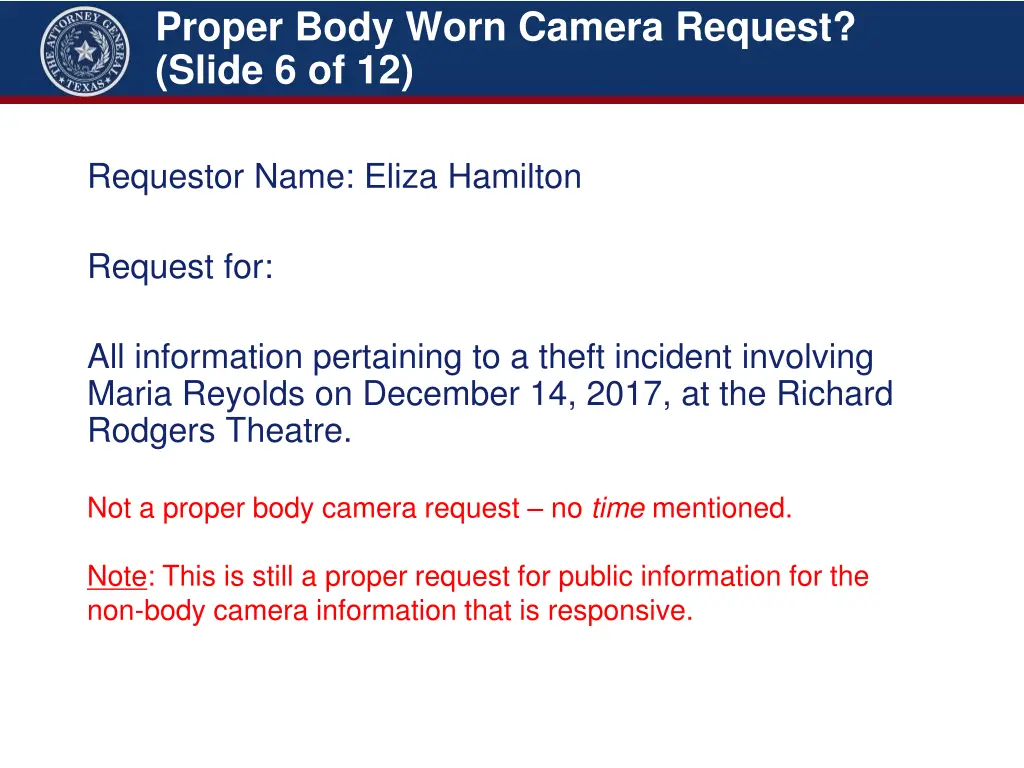 proper body worn camera request slide 6 of 12