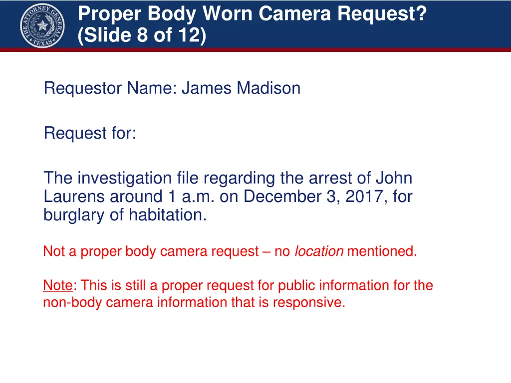 proper body worn camera request slide 8 of 12