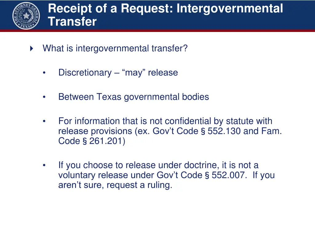 receipt of a request intergovernmental transfer