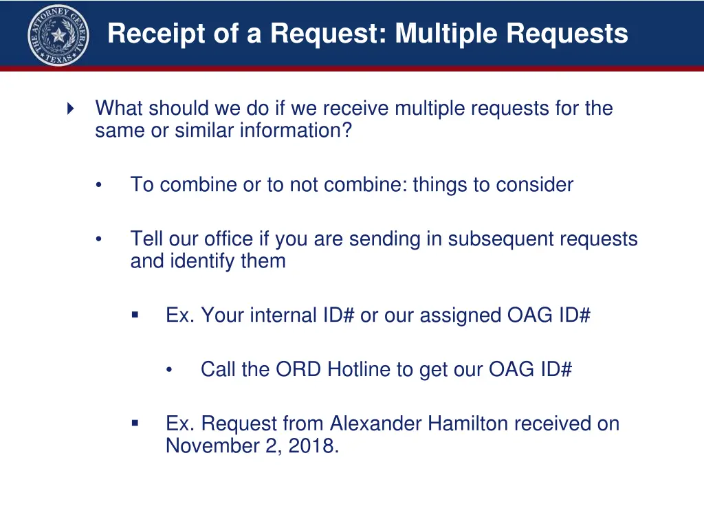 receipt of a request multiple requests