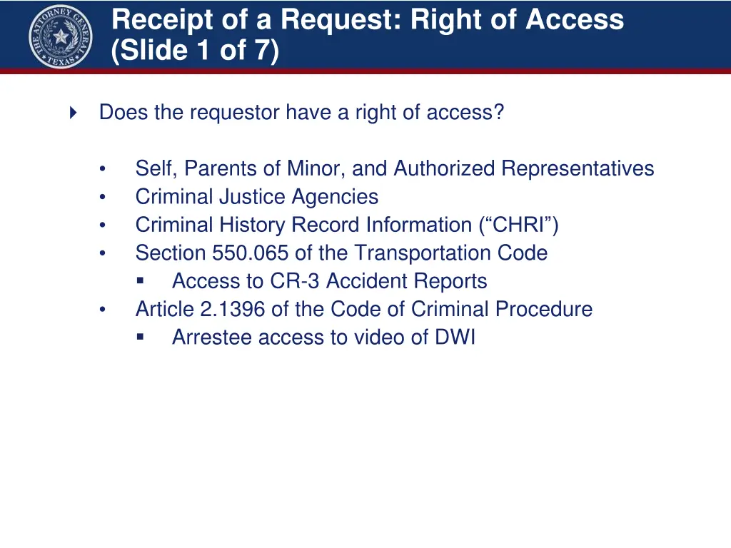 receipt of a request right of access slide 1 of 7