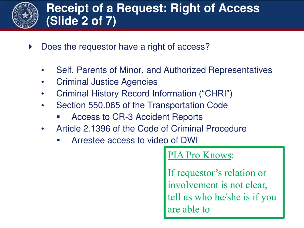 receipt of a request right of access slide 2 of 7