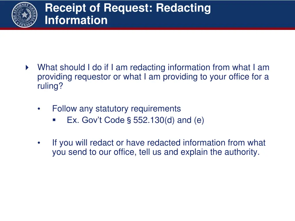 receipt of request redacting information