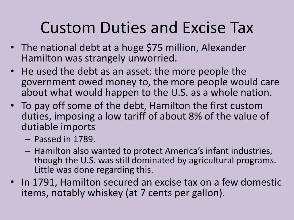 custom duties and excise tax the national debt