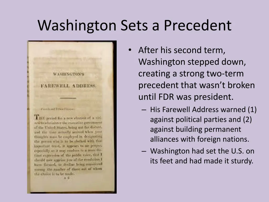 washington sets a precedent