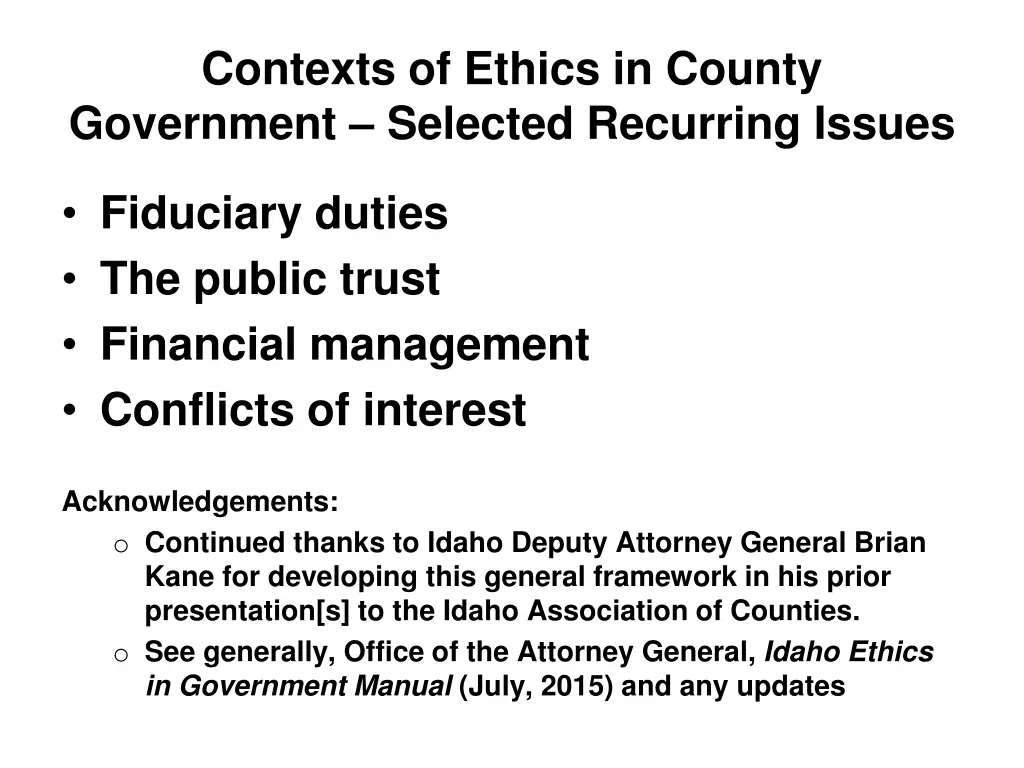 contexts of ethics in county government selected