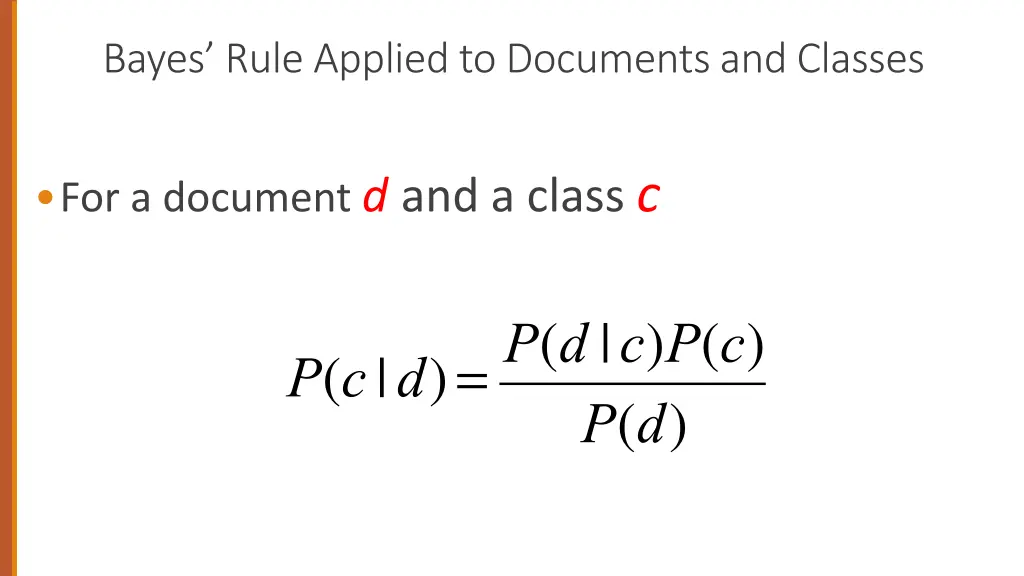 bayes rule applied to documents and classes