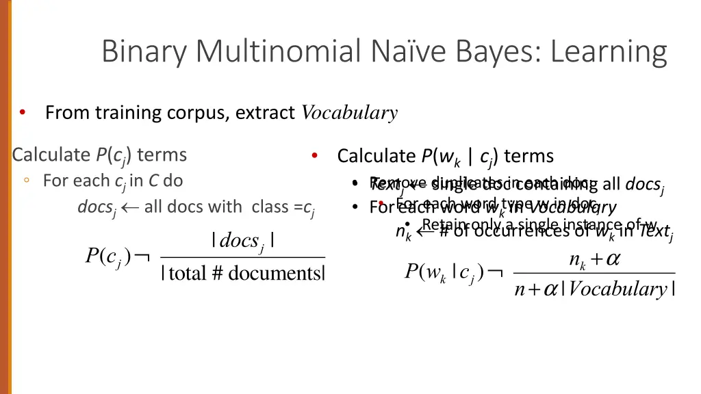 binary multinomial na ve bayes learning