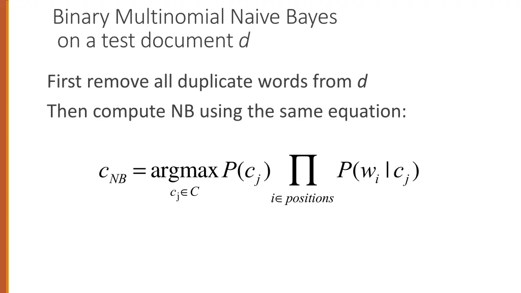 binary multinomial naive bayes on a test document