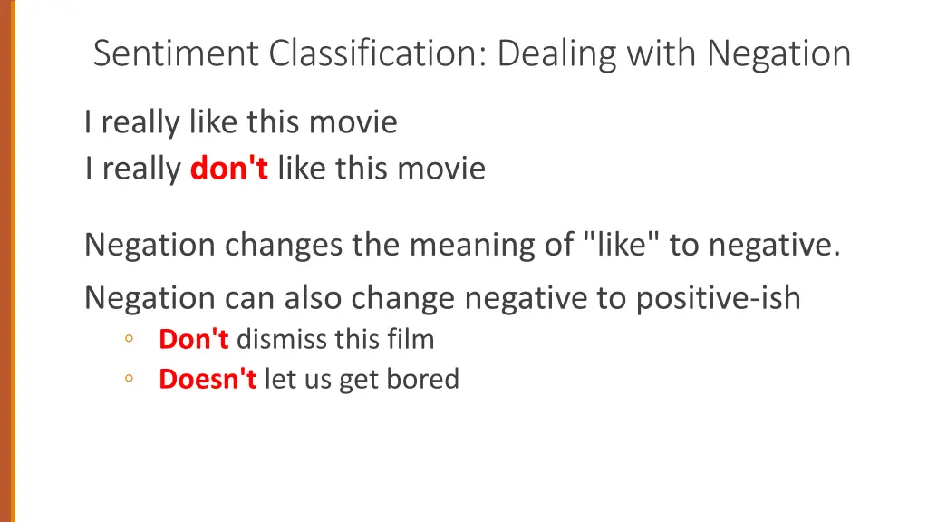 sentiment classification dealing with negation