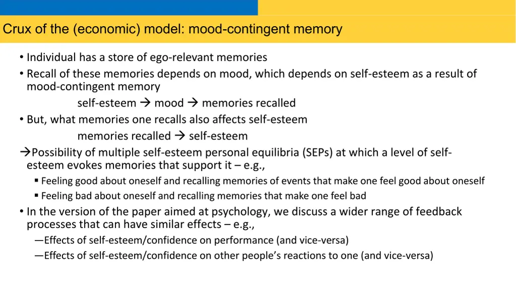 crux of the economic model mood contingent memory