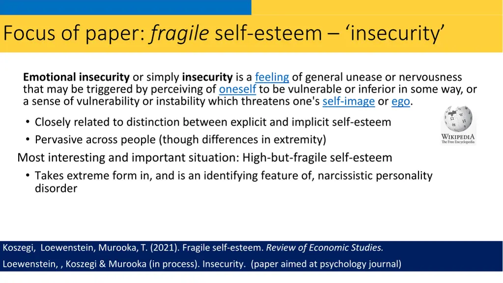 focus of paper fragile self esteem insecurity