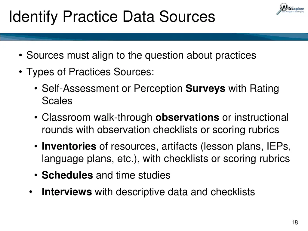 identify practice data sources