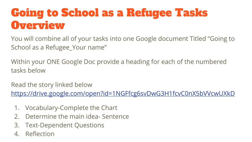 going to school as a refugee tasks overview