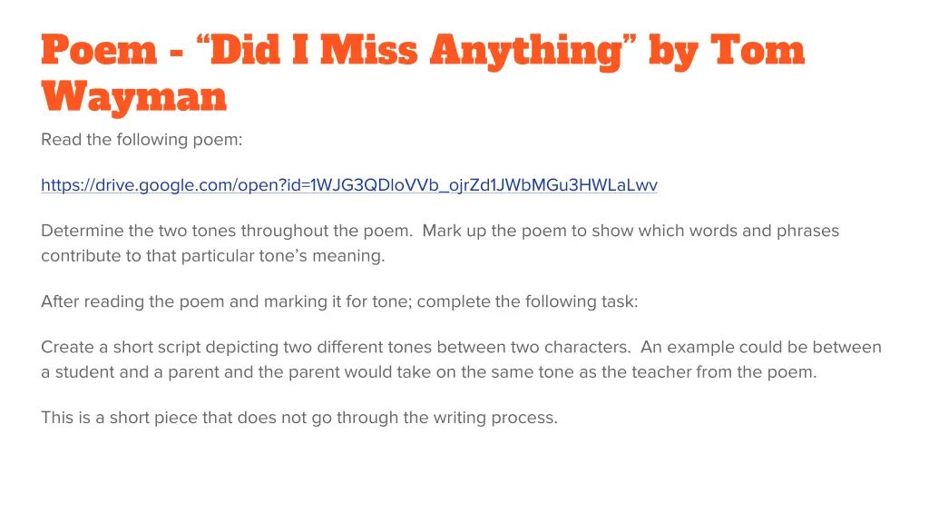 poem did i miss anything by tom wayman read