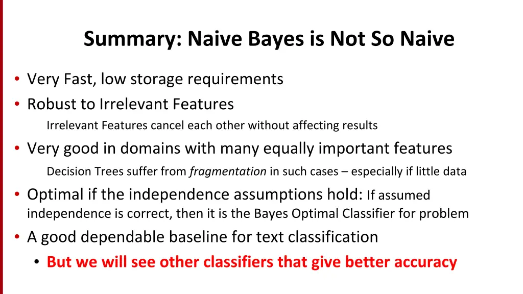 summary naive bayes is not so naive