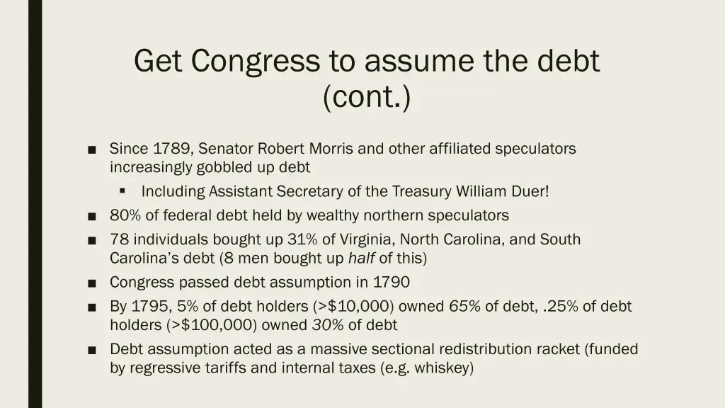 get congress to assume the debt cont