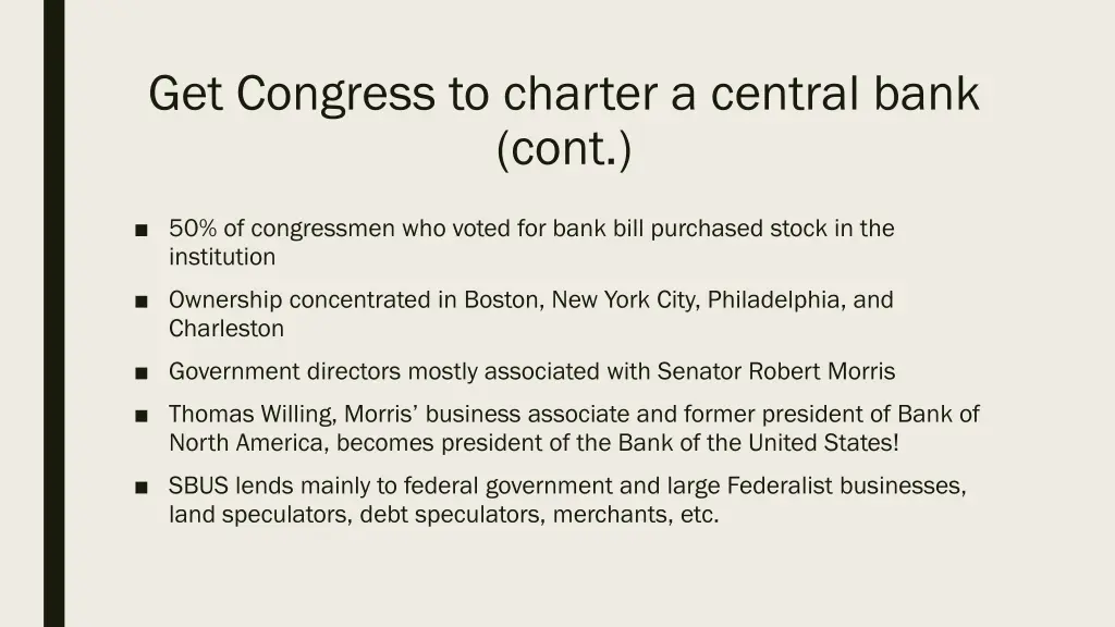 get congress to charter a central bank cont