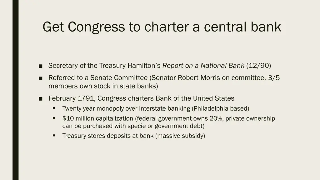 get congress to charter a central bank